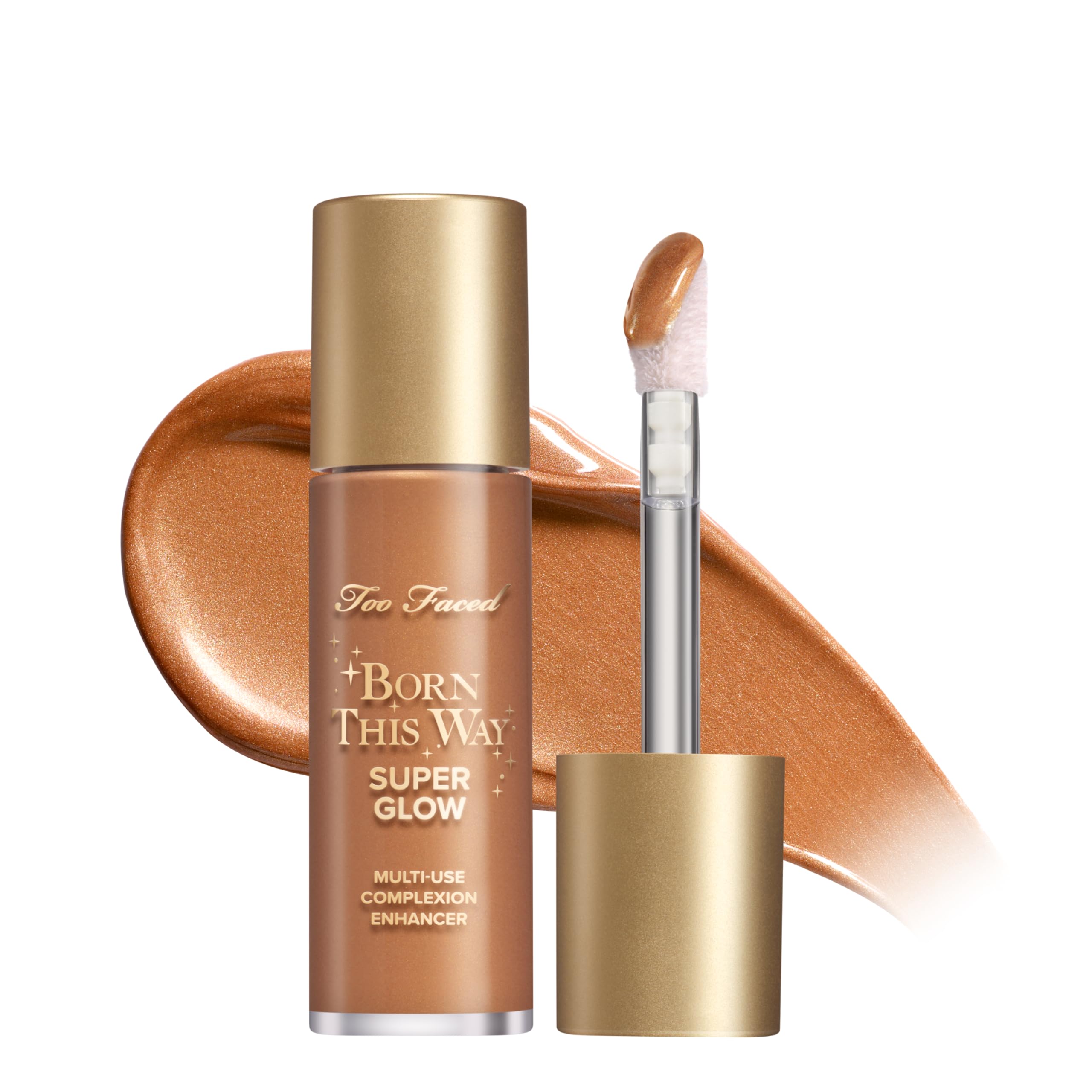 Too Faced Born This Way Super Glow Multi-Use Highlighting Skin Enhancer | Hydrating, Natural, All-Over Glow + Luminous Finish for Lit-From-Within Skin| Non-Greasy + Blendable, Bronzed Peach, 1 Fl Oz