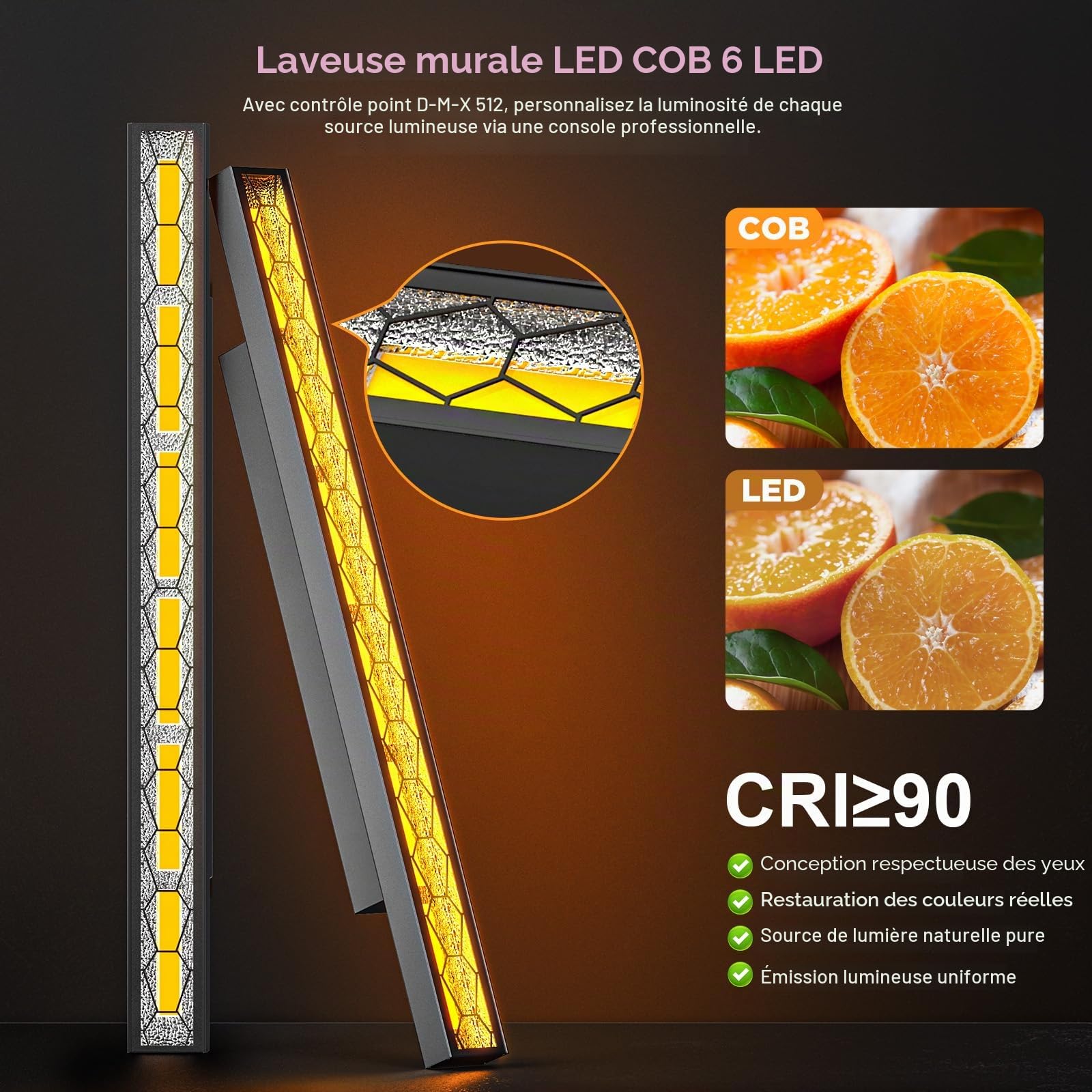 450W LED RGBW Projecteur 6 COB RGB Exterieur Lumière de Scène Stroboscope avec DMX contrôle Barre Wallwasher pour Fête Patio Jardin plein air