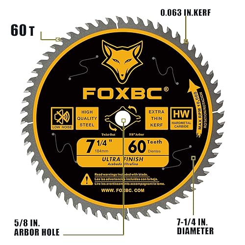 Miniatura 2 de FOXBC Hoja de sierra circular de 7-14 pulgadas, acabado ultrafino, 60 dientes, repuesto para Freud Diablo D0760A D0760X, DeWalt DWA171460 Hoja de