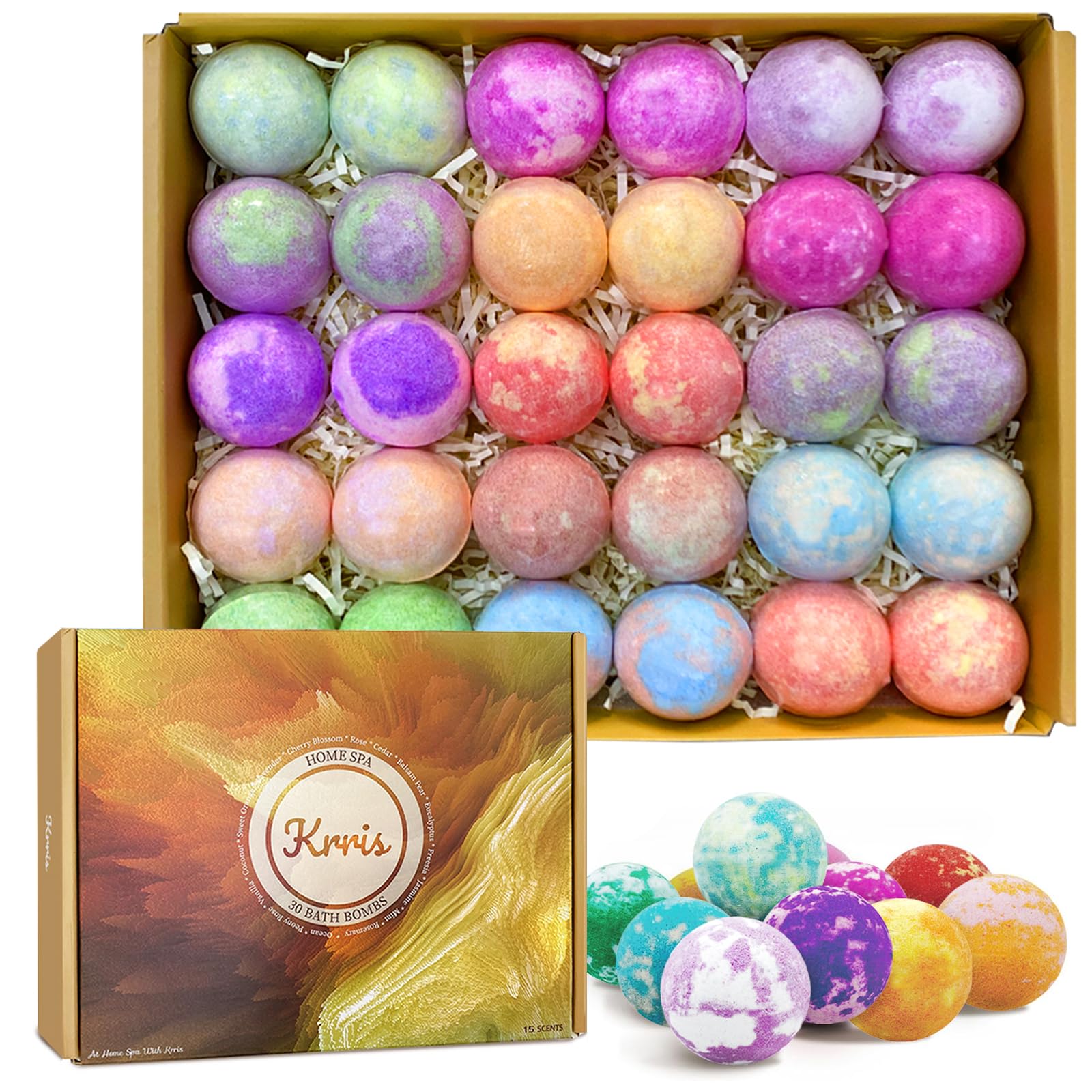 Bath Bombs, 30 Pack Organic Bath Bombs Essential Oils with 15 Scents, Bath Bombs for Women Relaxing and Self Care, Exquisite Packaging Gift Perfect for Her,Mom, Wife, Girlfriend, Lover