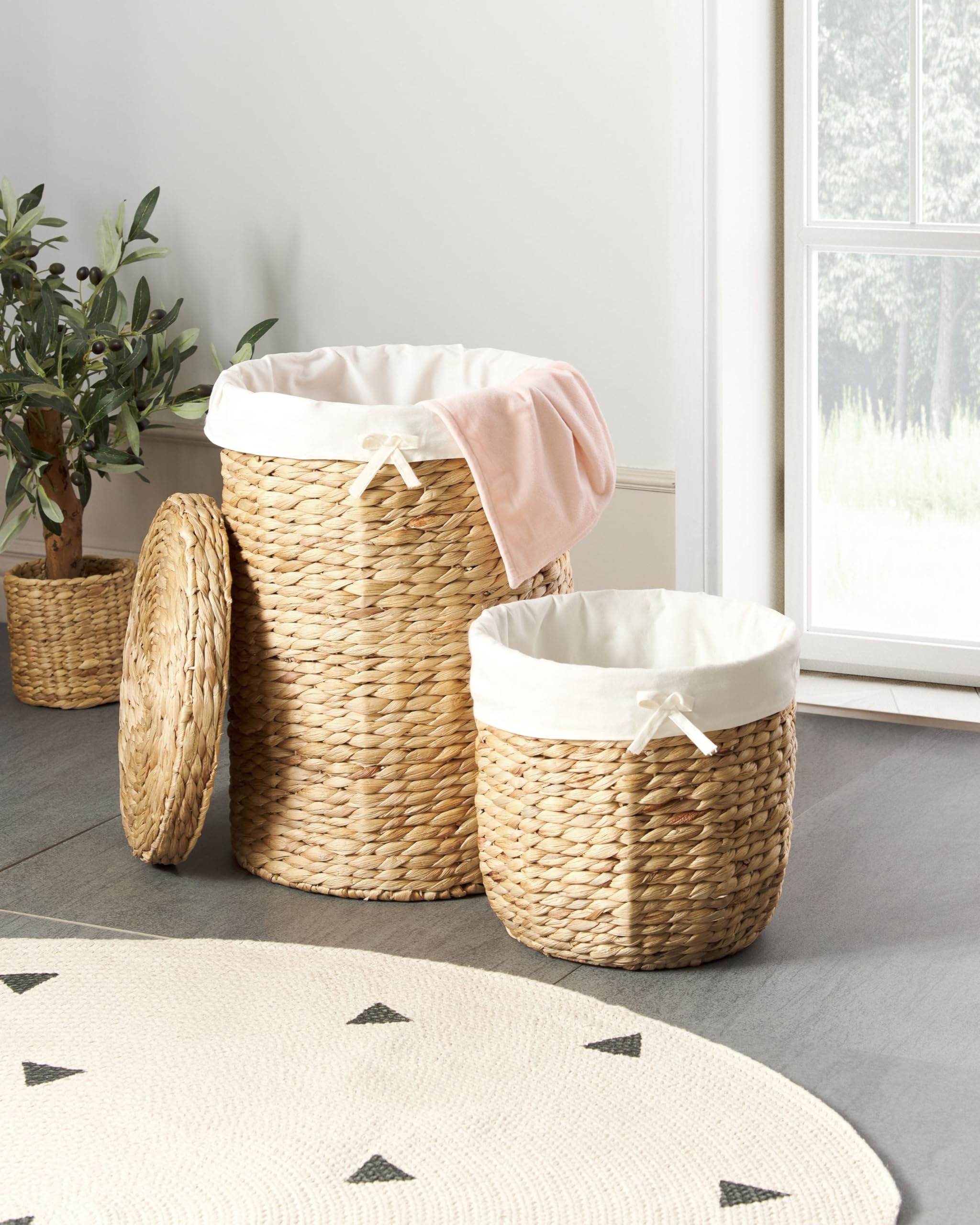 Korb aus Wasserhyazinthe natürlich/beige rund 2er Set Wäschekorb Danang