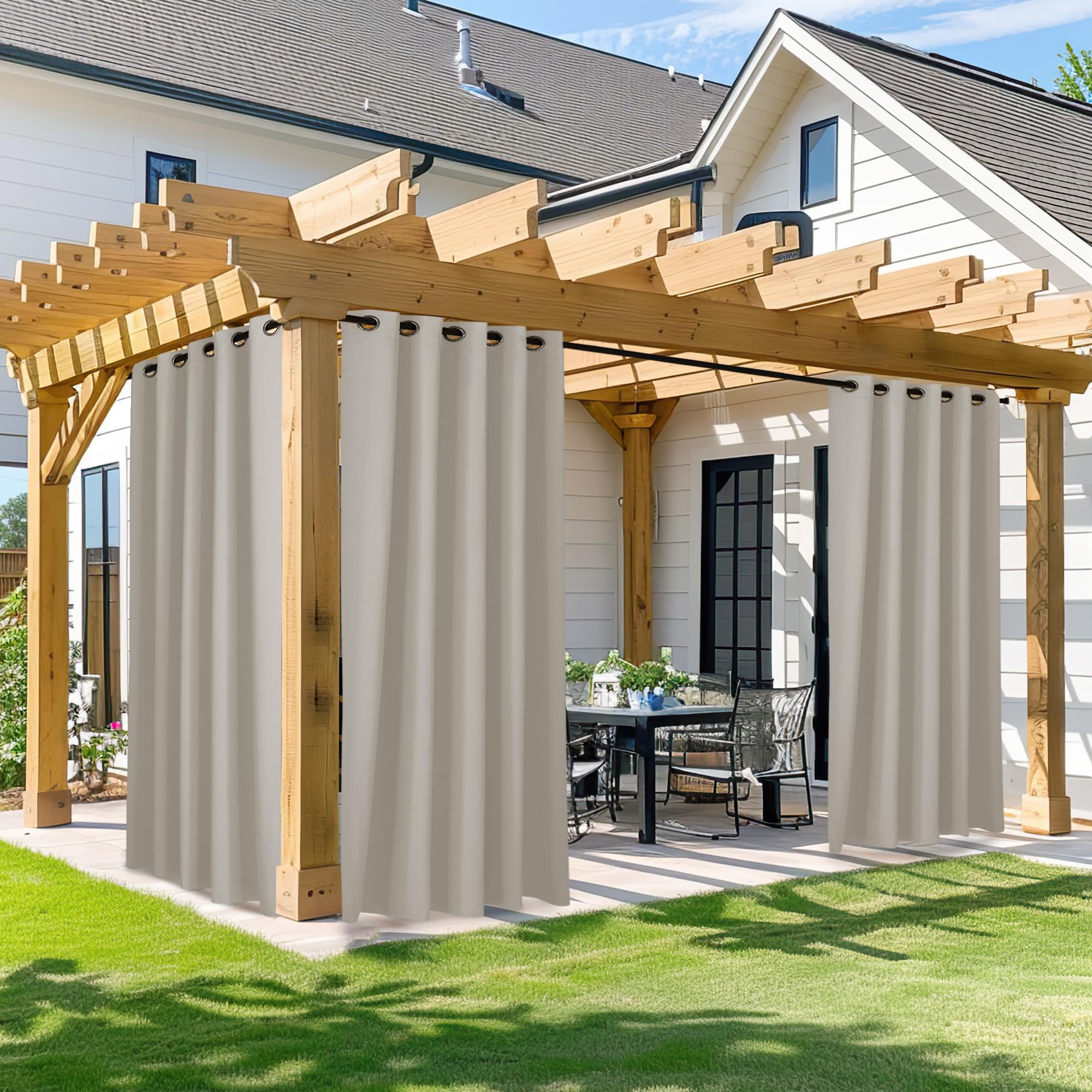 NICETOWN Outdoor Curtain for Patio Waterproof, W66 x L95 inch Blackout Thermal Insulating Outside Curtain for Deck Pavilion Pergola Sun Room, Weatherproof Curtain for Summer, 1 Panel, Natural — image 1