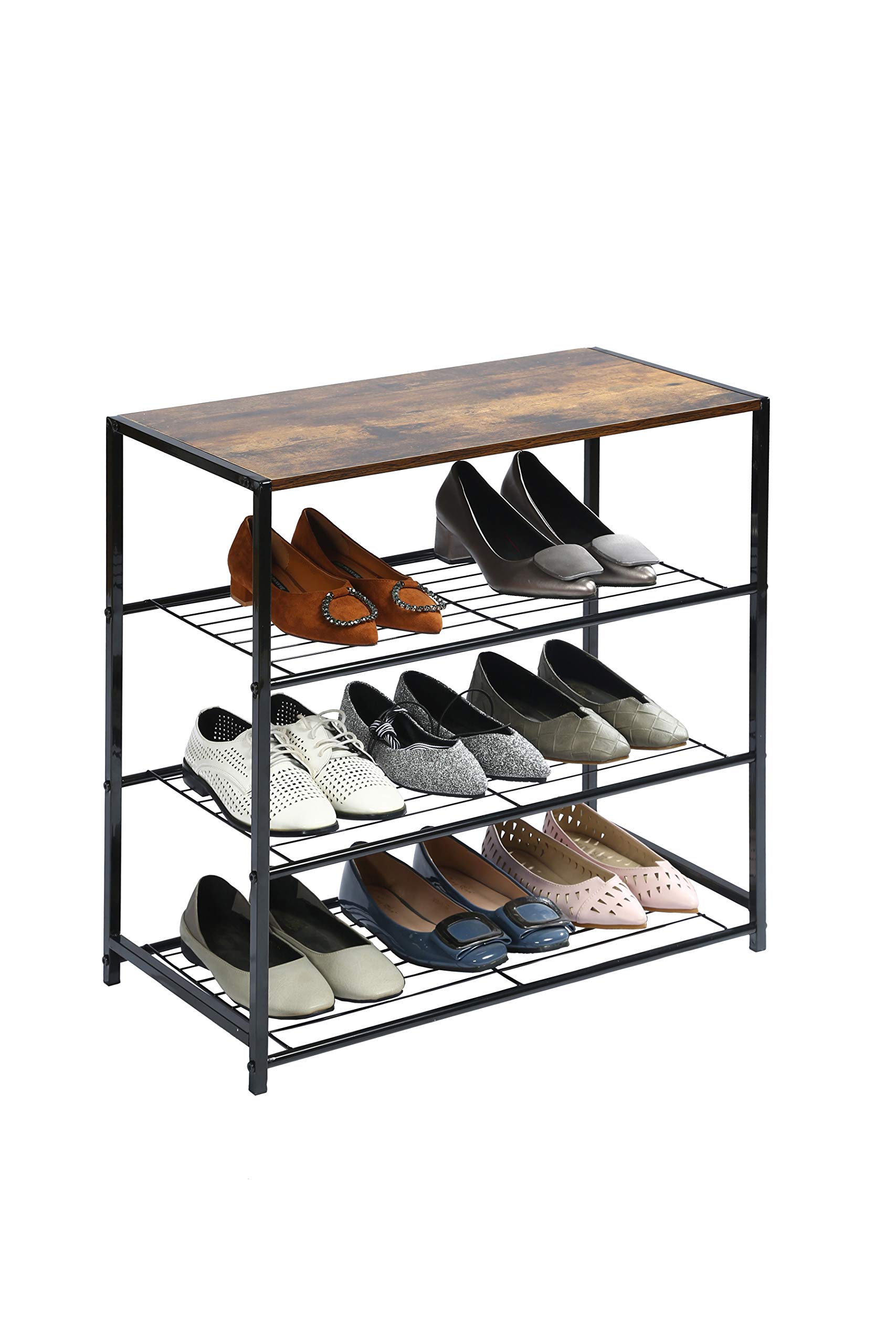 4 tier metal shoe rack on Homefort 4 Tier Metal Shoe Rack All Metal Shoe Tower Shoe Storage Shelf With Mdf Top Board Each Tier Fits 3 Pairs Of Shoes Entryway Shoes Organizer With Sturdy Metal Shelves In Rustic Brown 23 23 Buy Online In