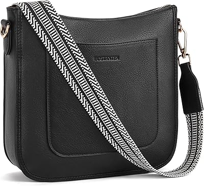 BOSTANTEN Crossbody Bags for Women Trendy Vegan Leather Hobo Handbags Fashion Shoulder Bags Purse with Adjustable Guitar Strap Classic Black
