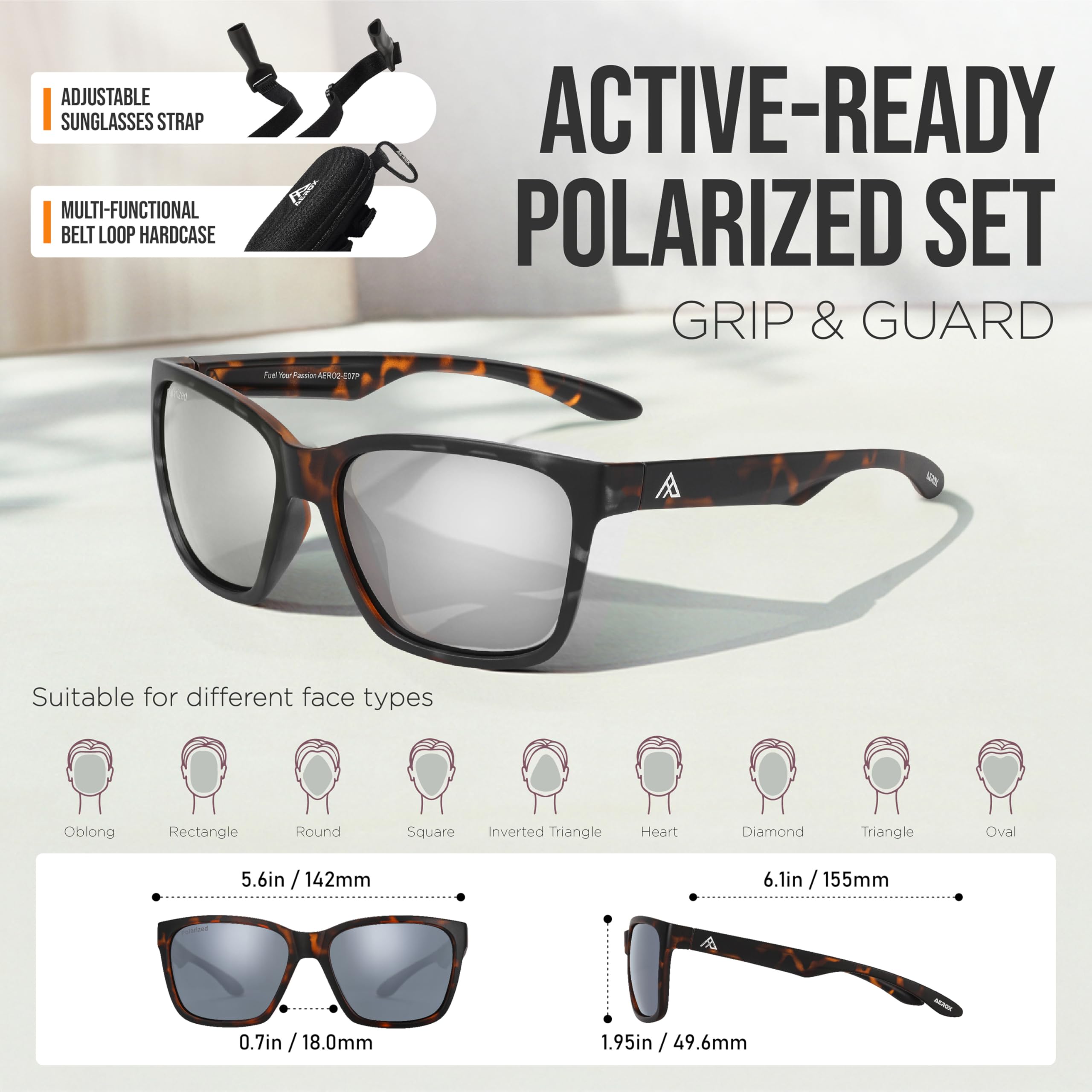 AEROX Gafas de sol polarizadas de ajuste grande para correr, ciclismo, golf y conducción, gafas deportivas con protección UV para hombres y mujeres