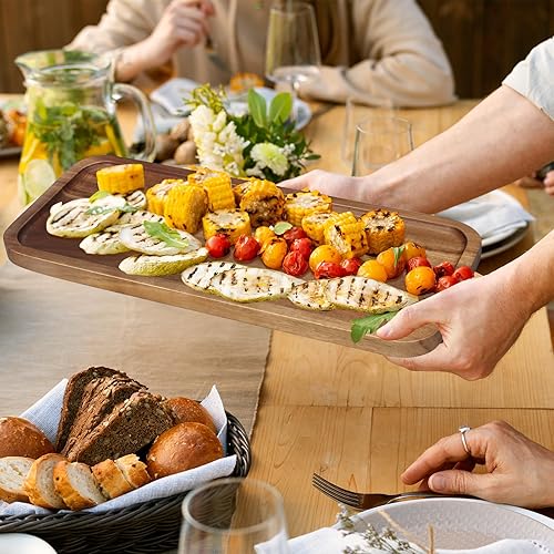 Miniatura 3 de Platos de madera para servir platos largos de acacia, bandeja rectangular de madera para decoración del hogar, tabla de queso, aperitivo, platos de