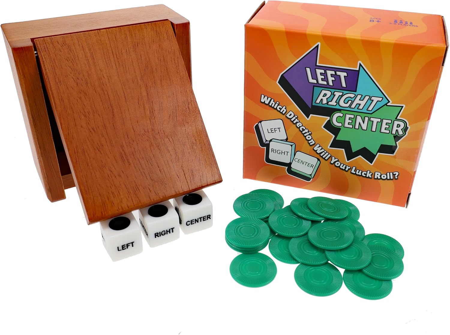 WE Games Left Right Center Dice Game with Wooden Gift Box
