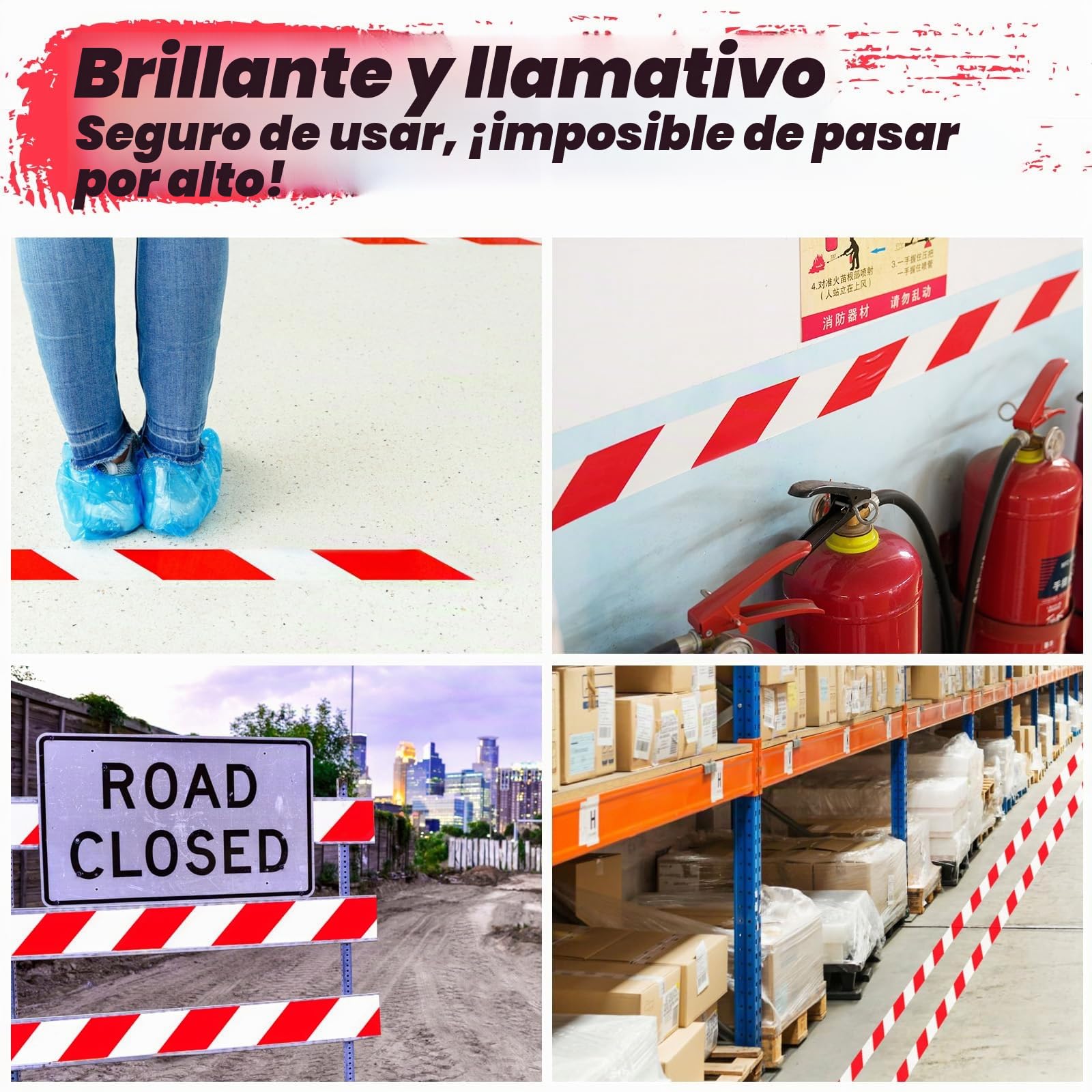 ADHES Cinta Adhesiva de Señalización de Marcado de Advertencia de Peligro, Cinta de Señalización de Suelo de PVC, Roja y Blanca, 50 mm x 32 m, 5 Rollos