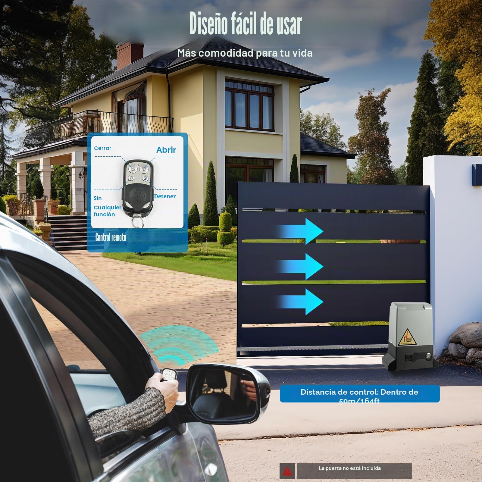 Motorización de Puerta Corrediza, 1200KG 240V AC Motor de Puerta Corrediza Eléctrico Automático, Sensores Infrarrojos 2 Mandos a Distancia, Adecuado para Puertas de Acero Inoxidable, Hierro, Madera