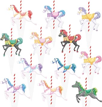 Carousel Horse Cupcake Toppers Carousel Birthday Party Decorations 48Pcs Colorful Carousel Horse Party Cupcake Picks Amusement Carousel Party Decorations for Baby Shower Party Supplies