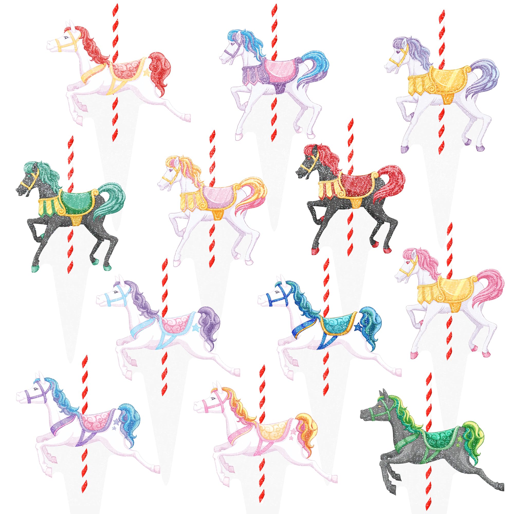 Carousel Horse Cupcake Toppers Carousel Birthday Party Decorations 48Pcs Colorful Carousel Horse Party Cupcake Picks Amusement Carousel Party