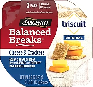 Sargento Balanced Breaks Cheese & Crackers, Natural Gouda & Sharp Cheddar Cheeses and TRISCUIT Mini Original Crackers Snack Kit, 3-Pack