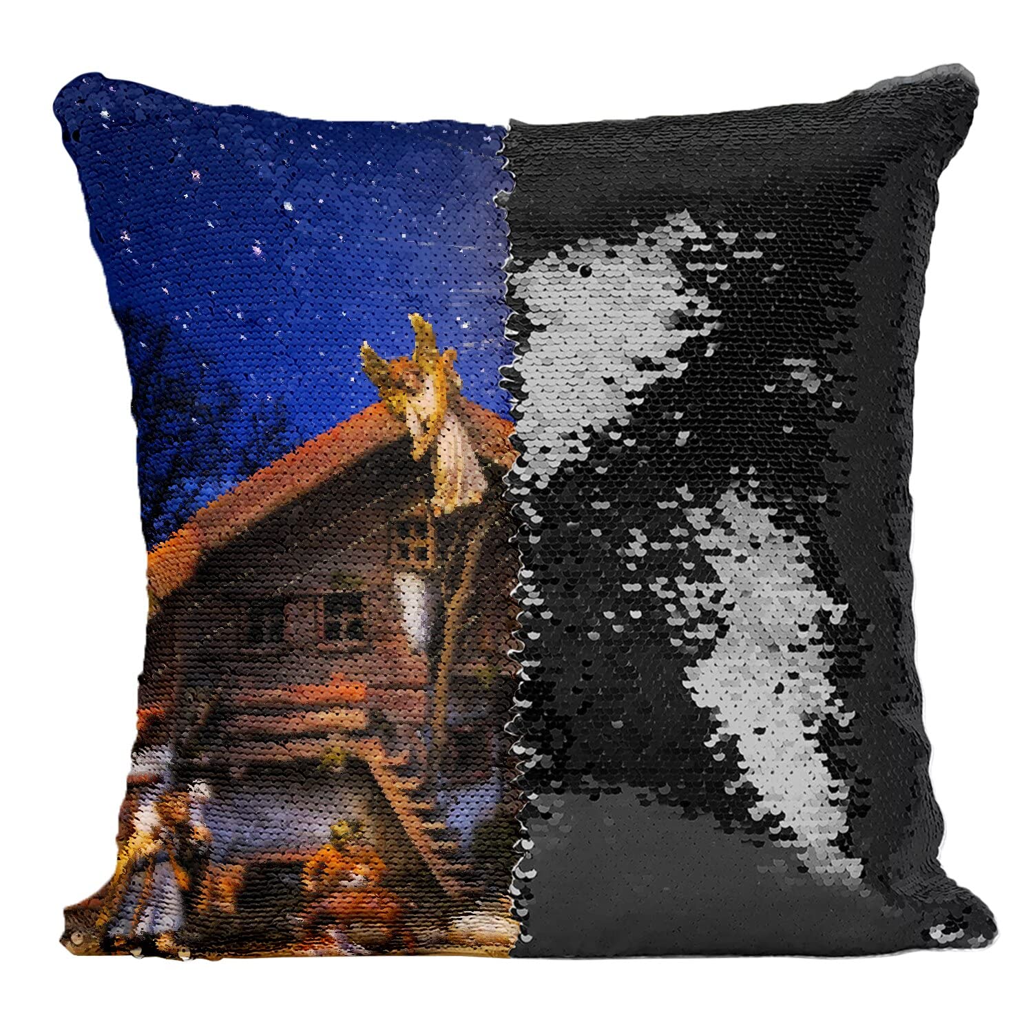 Paillettes Noir Crèche de Jésus Coussin Décoratif Original de Noël