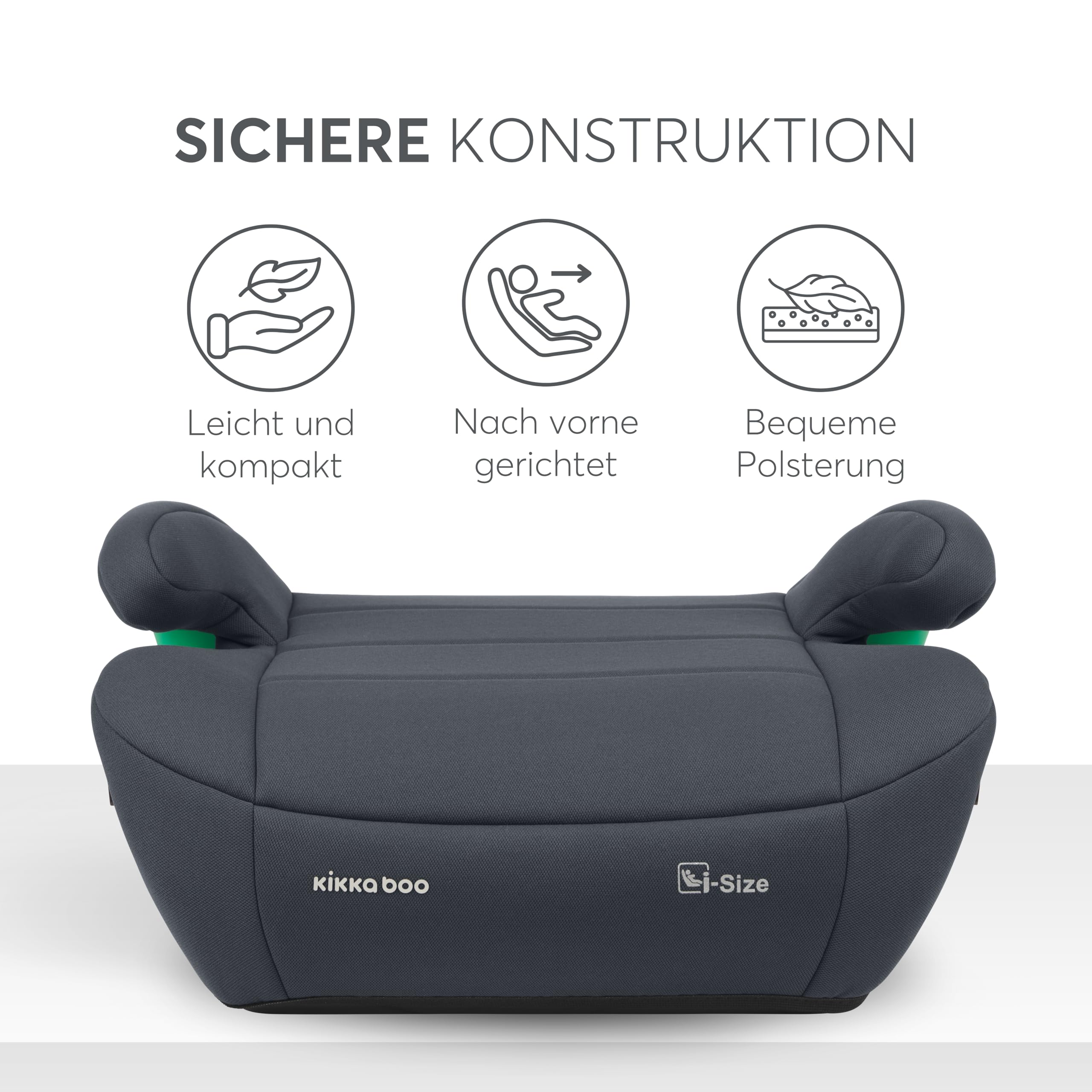 KikkaBoo i-Pop Kindersitzerhöhung Auto Kinder, i-Size, Isofix, 22-36 kg, Gruppe 3, 7-12 Jahre, Autositz Sitzerhöhung, Grau