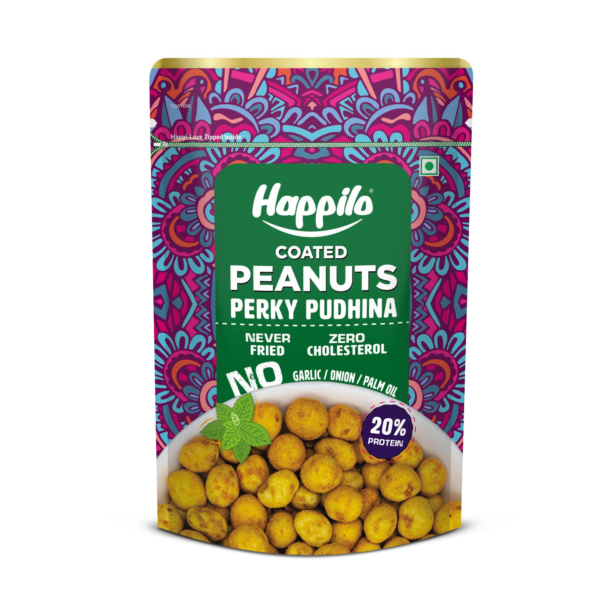 Happilo Premium Super Snack Perky Pudhina Peanut 150g, Crunchy and Nutty, High in Protein and Dietary Fibre