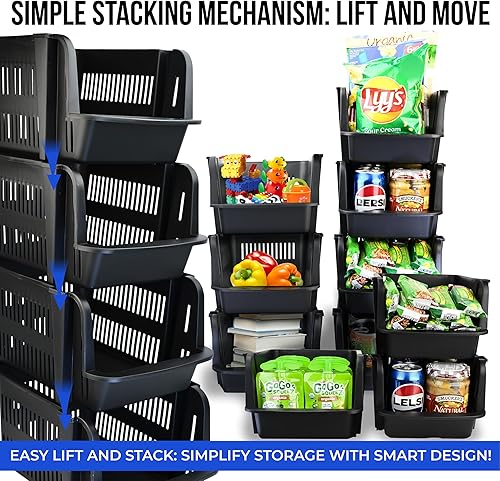 Miniatura 7 de Skywin Contenedores de almacenamiento apilables de plástico  Paquete de 4 contenedores de almacenamiento frontales abiertos medianos para