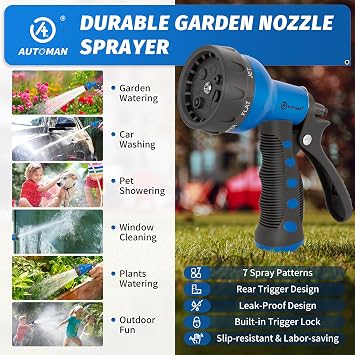AUTOMAN-Garden-Hose-Nozzle,ABS Water Spray Nozzle&FIXSMITH White Microfiber Cleaning Cloth -Pack of 12, Highly Absorbent Cleaning Rags