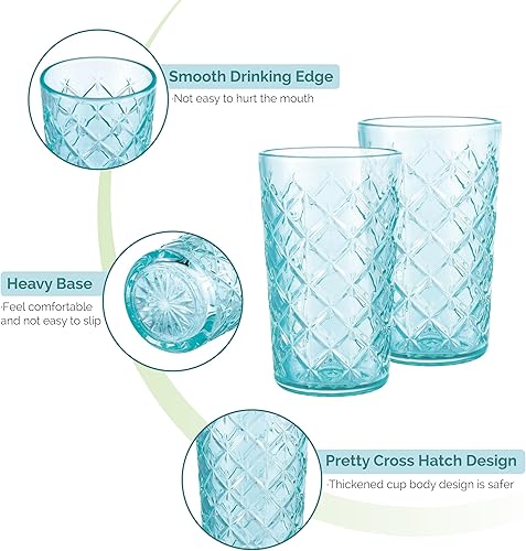 Miniatura 3 de CREATIVELAND Juego de 4 vasos altos para beber, vasos de vidrio vintage de escotilla cruzada, vasos de agua potable de 16.2 onzas de alto, aptos