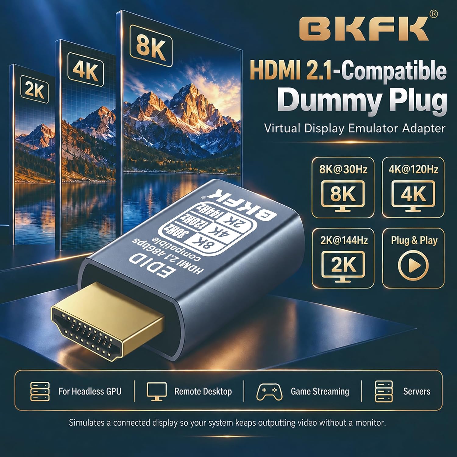 1 Pack HDMI Dummy Plug 8K@30Hz, 4K@120Hz EDID Emulator image 2