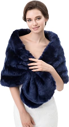 WOWBRIDAL Womens Winter Warm Faux Fur Shawl Coat Jacket Parka Outerwear Tops