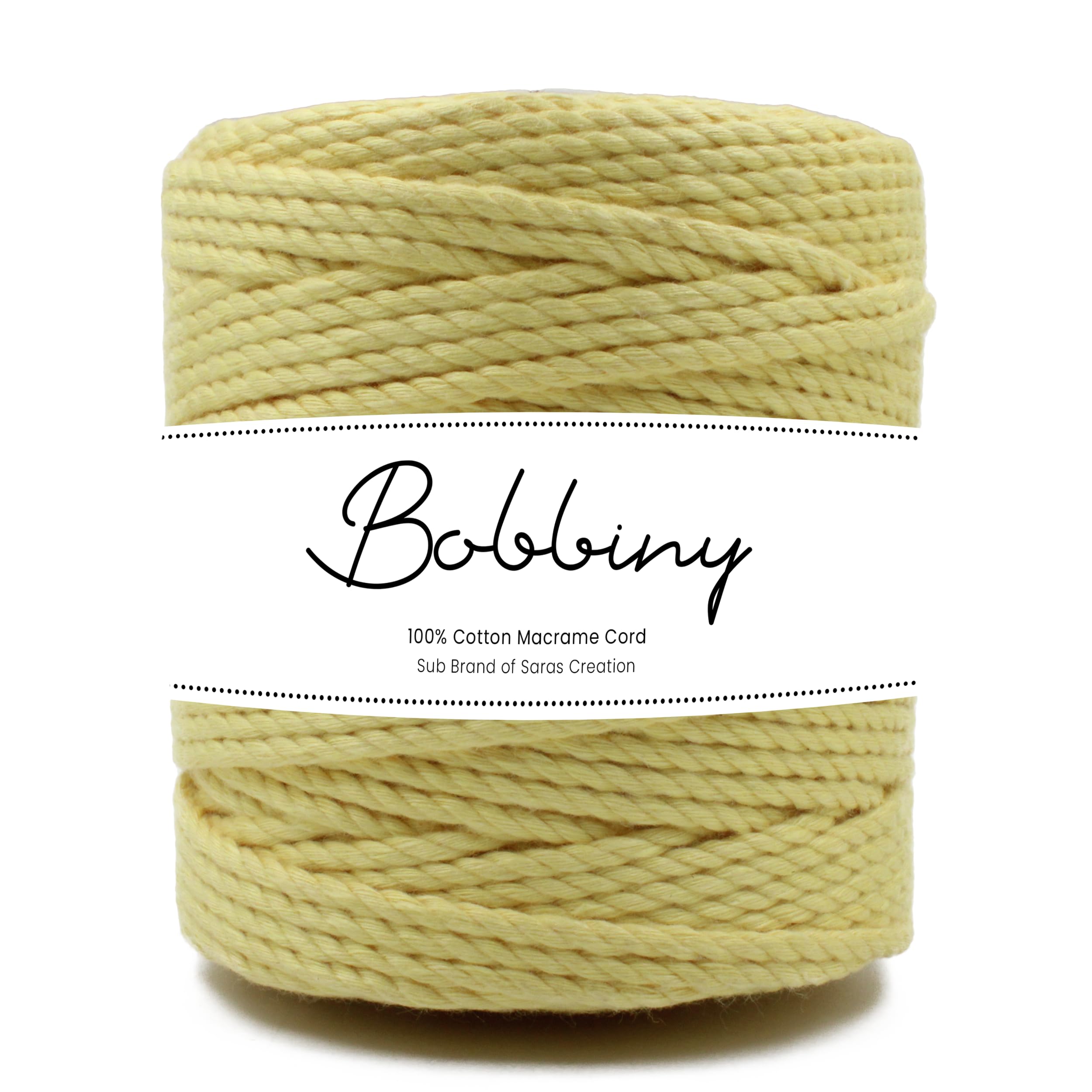 Bobbiny | 3 Ply Twisted Macrame Cotton Cord Dori (Roll Packaging) Thread for Macrame DIY and Other Projects | Light Yellow | 4mm,10 Meter