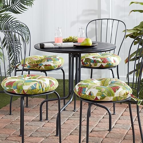 Miniatura 2 de South Pine Porch Cojín redondo para silla bistró de 15 pulgadas, juego de 4, hojas de palmera multicolor