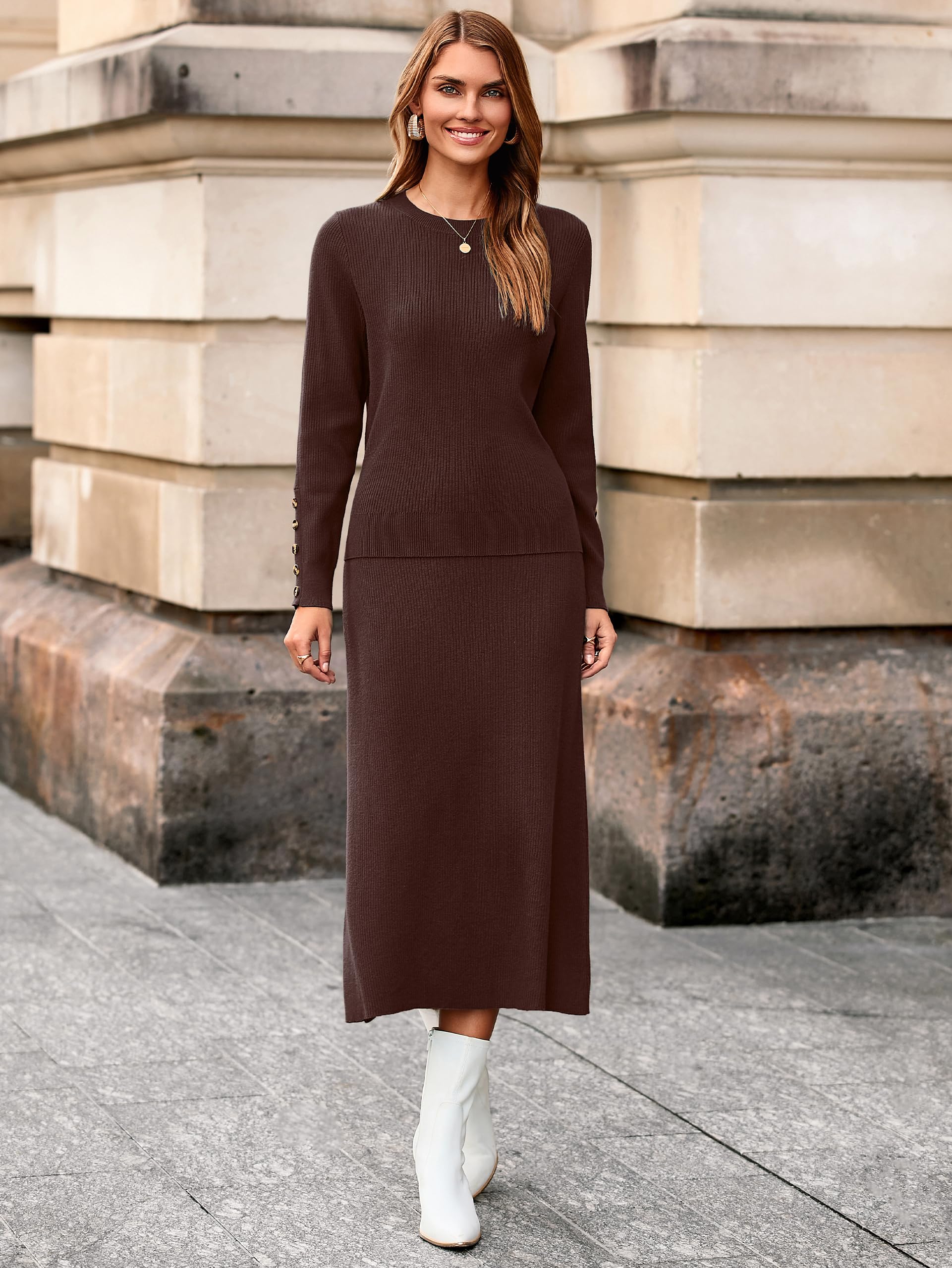 Glamaker Set di gonne da donna in 2 pezzi autunno a maniche lunghe abito maglione casual in maglia abito midi abiti da viaggio vestiti invernali 2025