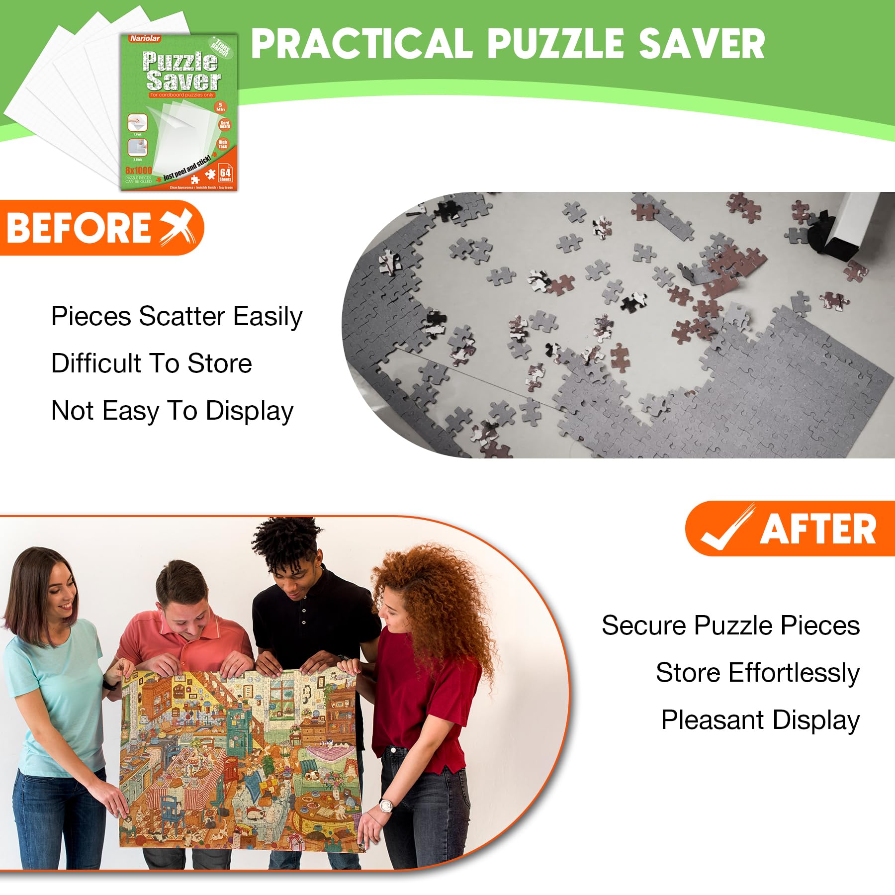 Nariolar Feuilles de colle transparente ultra adhérente pour puzzle