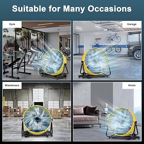 Miniatura 7 de Ventilador de tambor industrial de 24 pulgadas, ventilador de piso de alta velocidad de 8800 CFM, resistente, 3 velocidades, inclinación totalmente