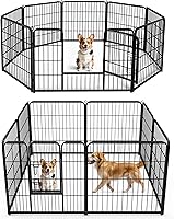 DUMOS 32 Inch Metal Dog Playpen - 8 Panel Foldable Indoor Outdoor Pet Fence with Door for Puppies Cats Rabbits RV Camping