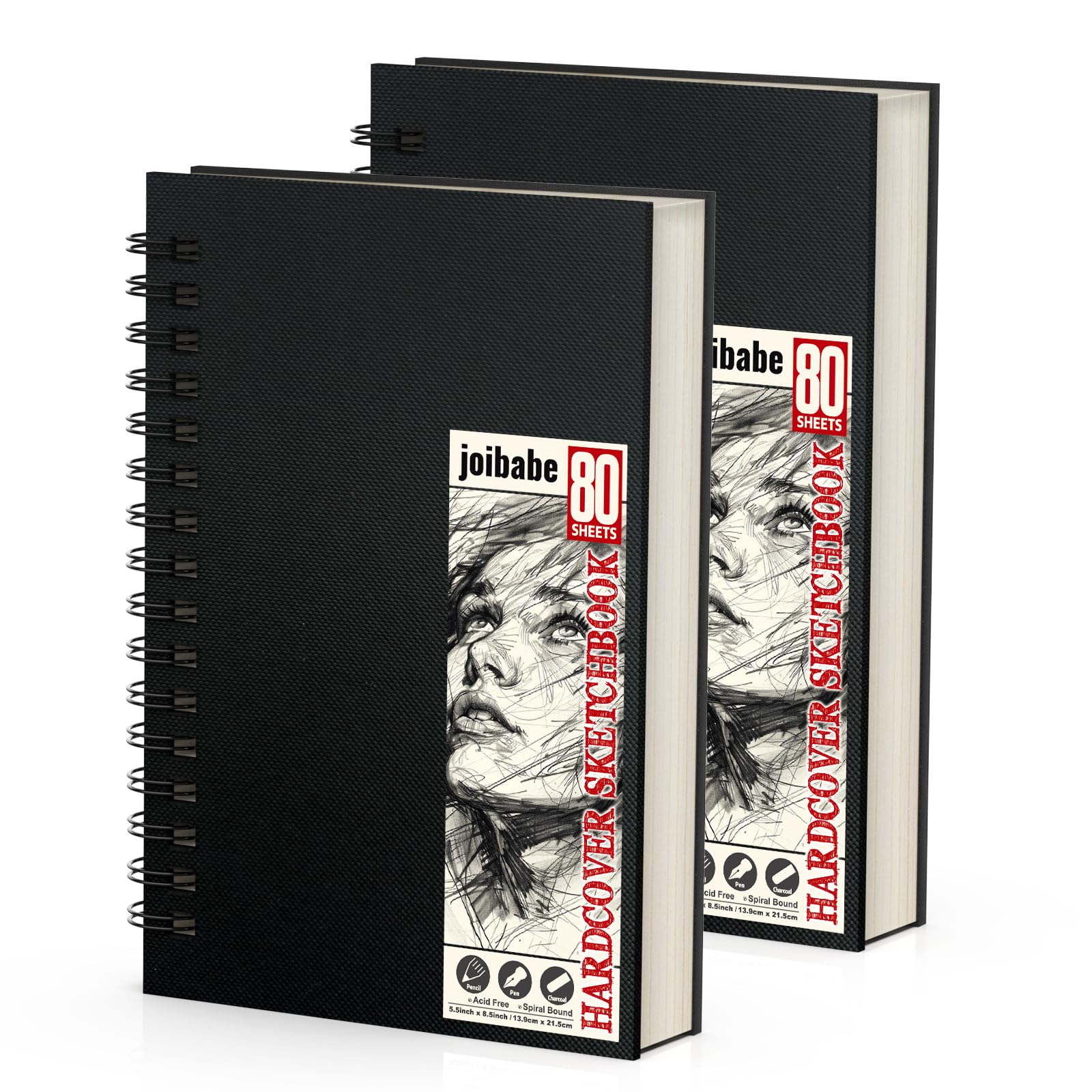 5.5" x 8.5" Sketch Book ,2 Pack 80-Sheets (68lb/100gsm),Double-Sided Hardbound Sketchbook, Spiral Bound,Acid Free Paper Painting Drawing Writing Sketching Pad for Kids Adult Teens Girls Boys