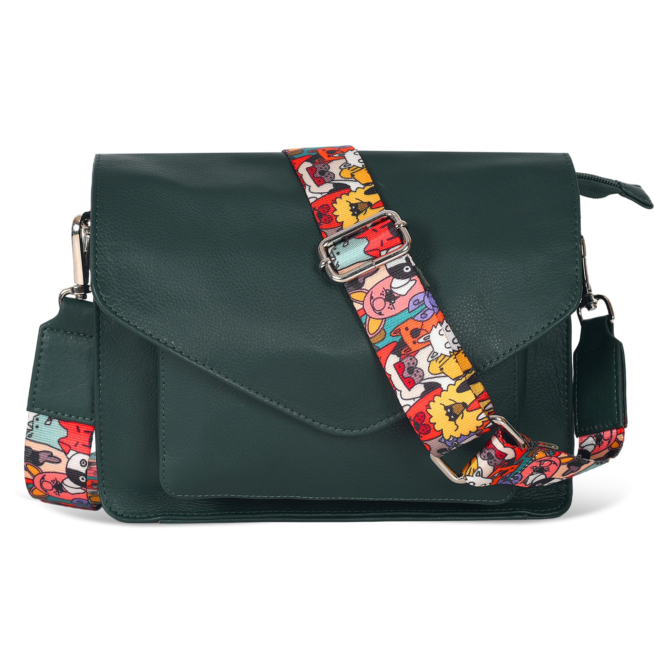 Leather Flapover Crossbody Handbag Purse for Women with Adjustable Strap & Overflap Snap Closure Tote/Bag