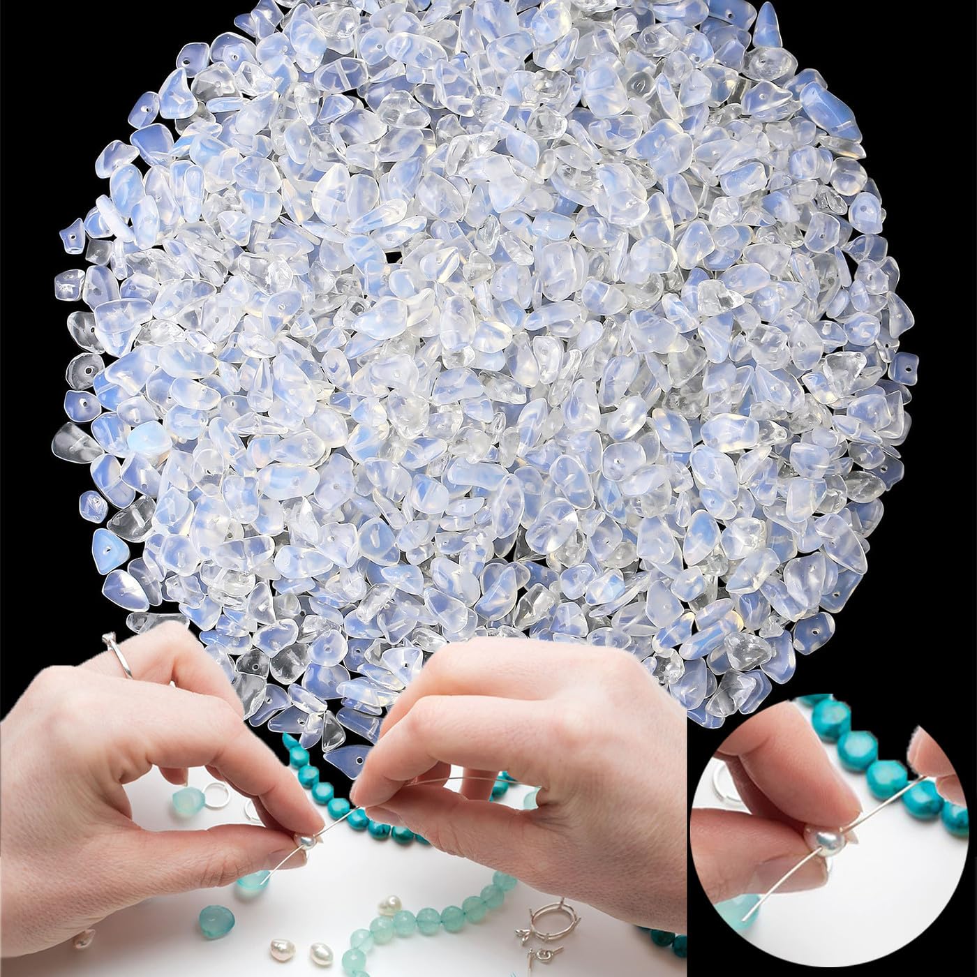XIANNVXIXIANNVXI 400 Pcs Drilled Opal Beads for Jewelry Making,5-8mm Irregular Tumbled Gemstone Chip Loose Craft Beads for Crafting DIY