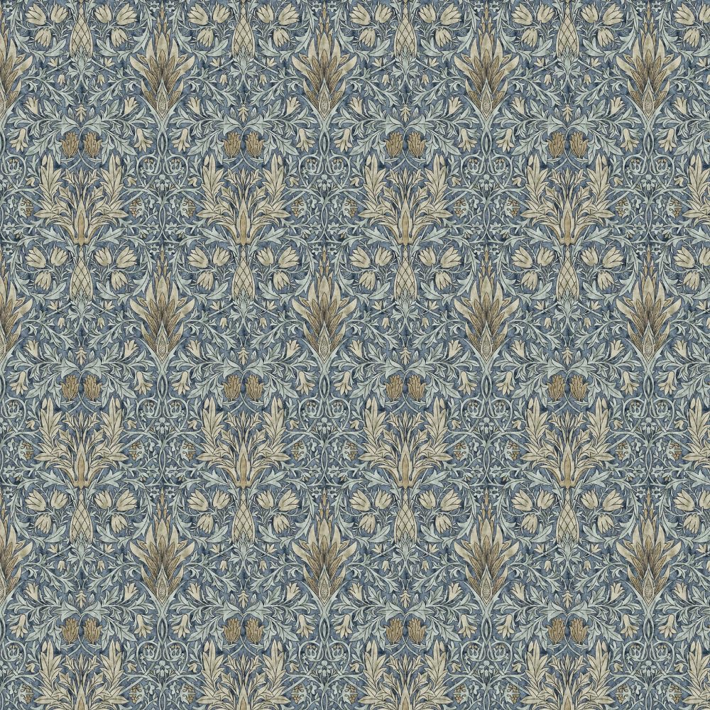 Oh Sew Crafty Limited Denim William Morris Snakeshead Cotton Panama Digital Fabric Floral Damask Upholstery (Sold Per Half Metre) (Denim)