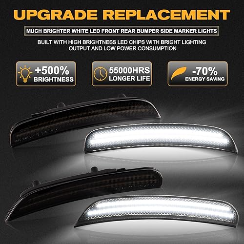 Miniatura 9 de Gempro Luces LED de posición laterales compatibles con Dodge Charger LD 2015-2023, luces de marcador de parachoques delantero y trasero, lente