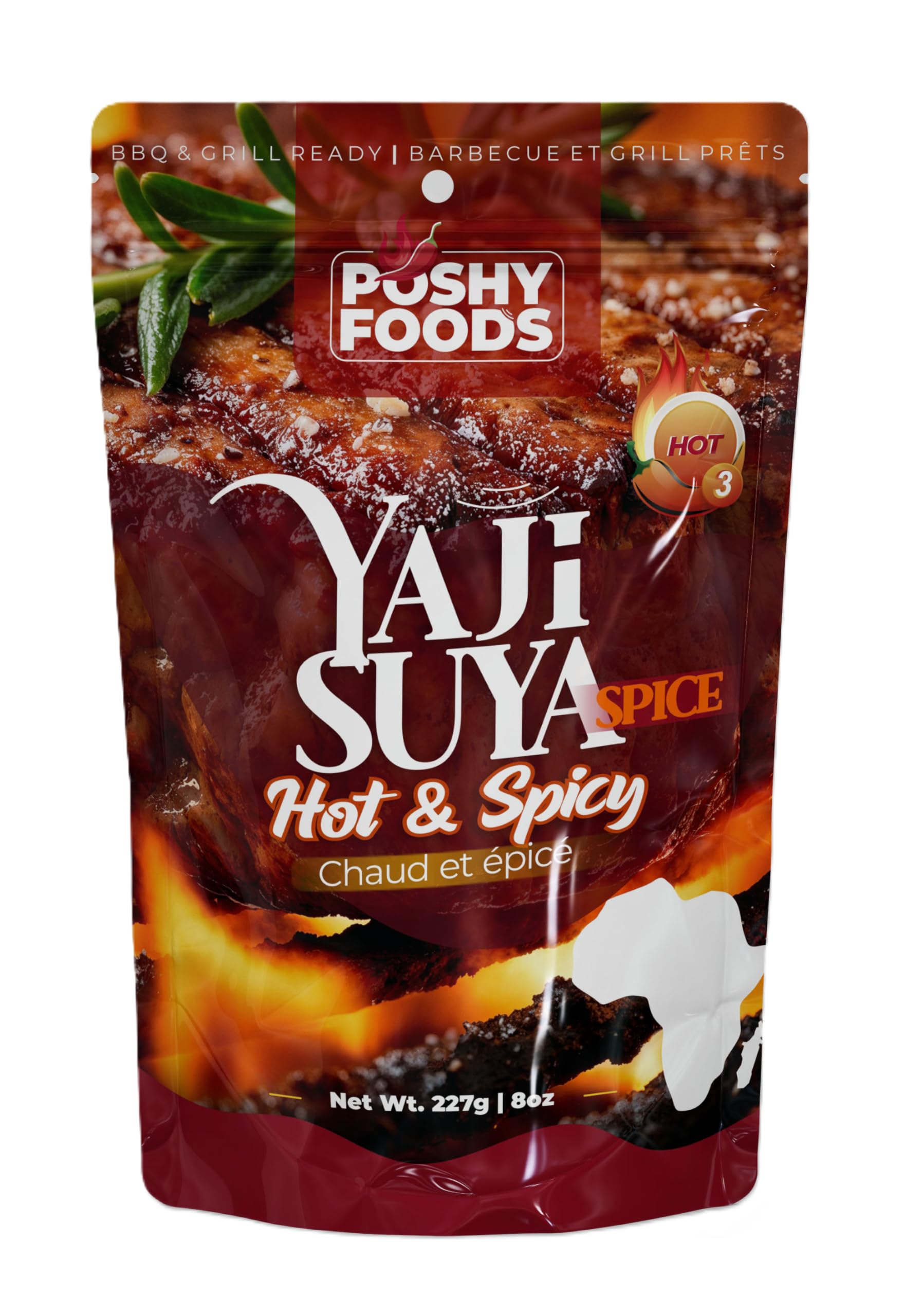 Poshy Foods Yaji Suya Spice Hot and Spicy Authentic African BBQ and Grilling Seasoning Smoky Peanut Chili Blend 227g