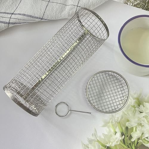 Miniatura 7 de Falytemow Cesta rodante redonda de acero inoxidable, tambor asado para hornear, parrilla rotativa para barbacoa, parrilla de malla para acampar para