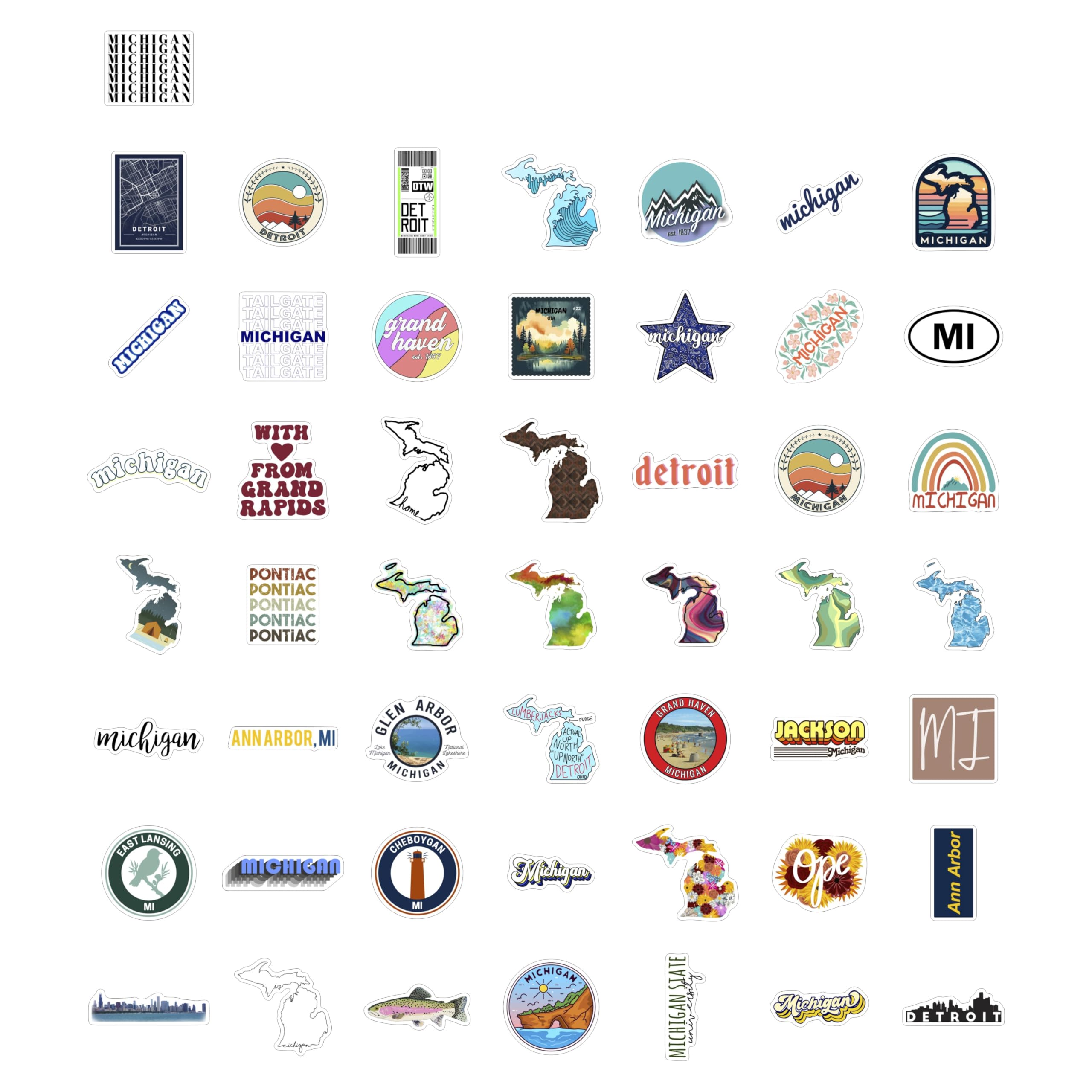 63 Pcs Michigan State Stickers Pack - Waterproof Vinyl Decals For Water Bottles & Laptops