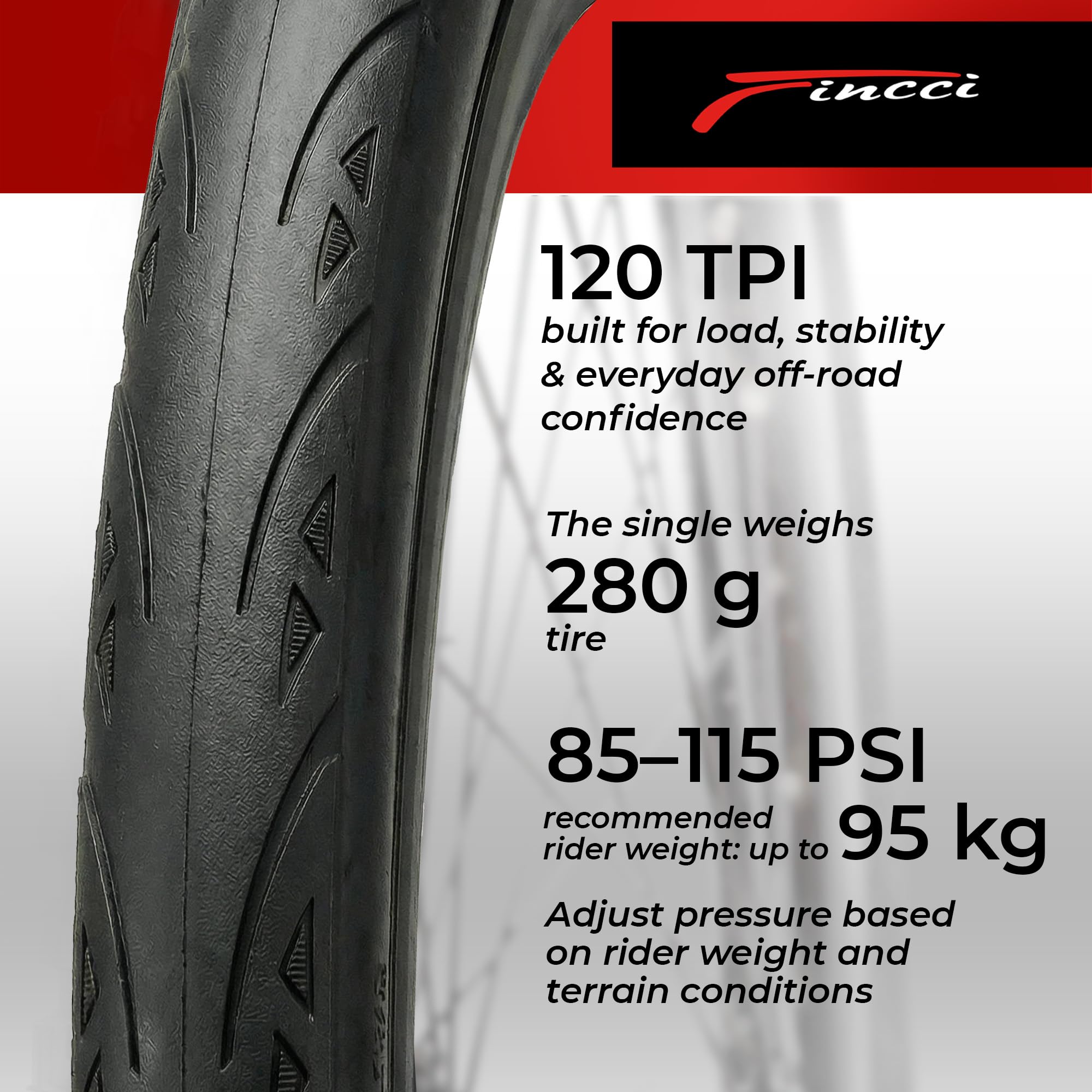 Fincci Conna Pneus 700x25c - Pliable Slick Tires 25-622, 120 TPI avec Protection Anti-crevaison en Nylon 1mm, pour Vélo de Route, Race & Adulte Velo, Electrique & Tournée Bicyclette - Paquet de 2