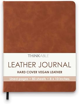 THiNKABLE Lined Journal Notebook, A4 Brown Vegan Leather Hard Cover Journal for Writing, Large 8.25x10.25 inches, Lined Notebook For Work, Work Notebook