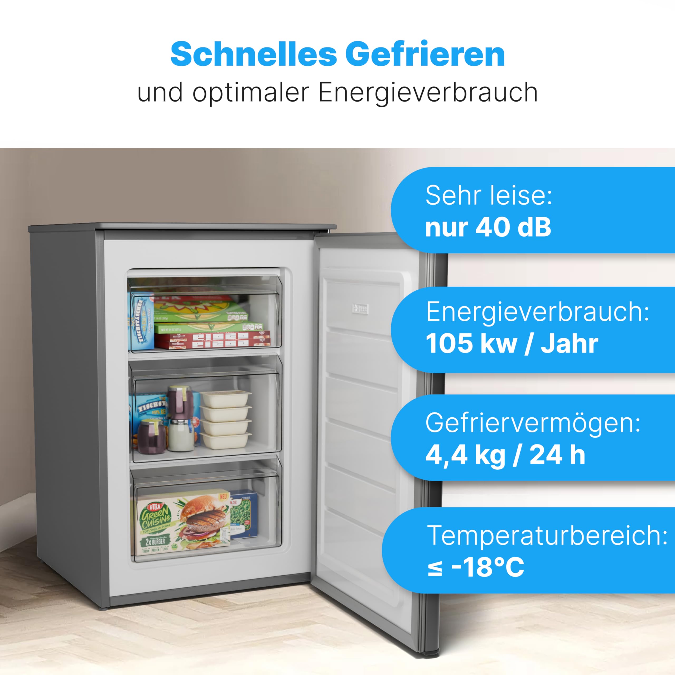 Bomann GS 7253 Gefrierschrank 87 L 4-Sterne-Gefrierfach inox
