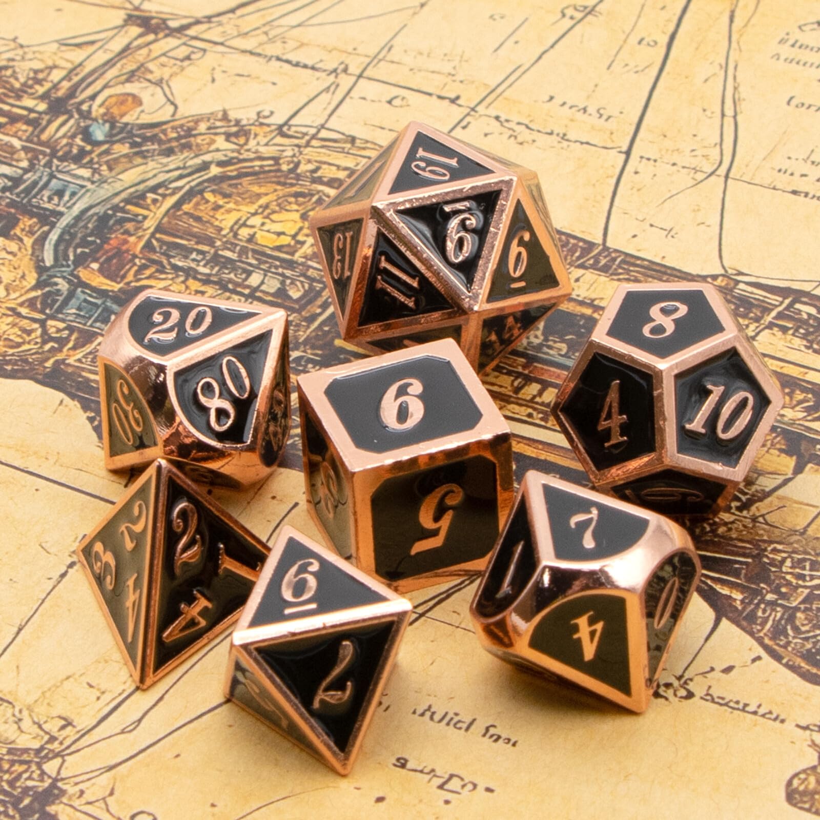 Set De 7 Dés Métalliques Pour D&D - D4, D6, D8, D10, D12, D20 Avec Sac - 12