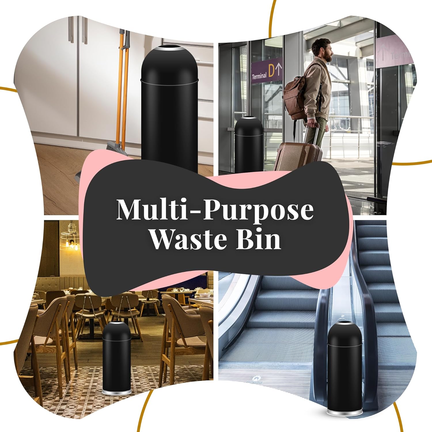 Large Commercial 75L/ 20 Gallon Trash Can - Premium Black Steel Open Top Trash Bin for Home, Office & Restaurant - Heavy-Duty & Durable Metal Garbage Cans - Indoor and Outdoor Use