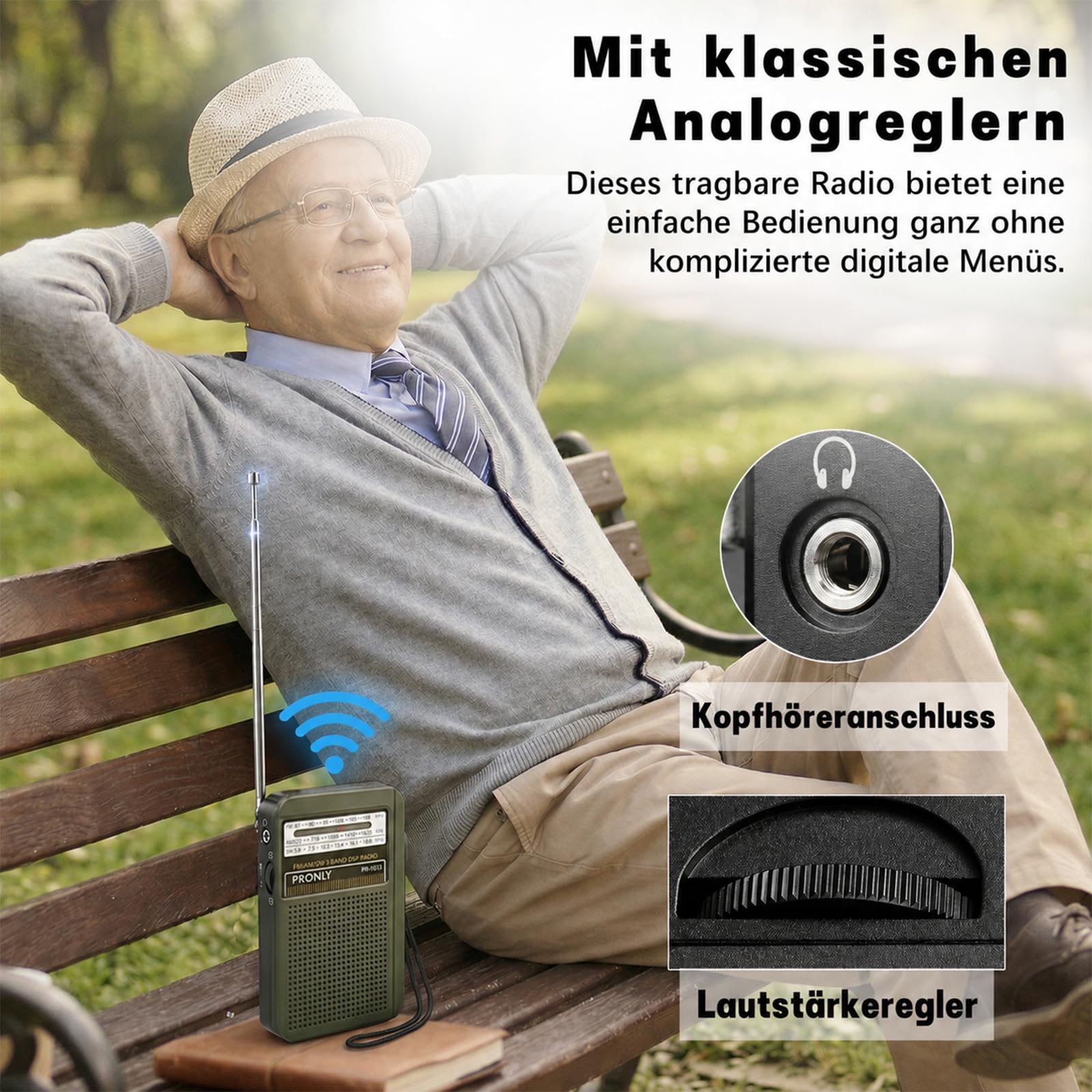 Portable AM FM Radio, Mini Radio Batteriebetrieben mit Integriertem Lautsprecher, Kopfhöreranschluss, USB-C-Ladung, Transistorradio für Zuhause, Reisen und Camping, Grau (PR-1013)