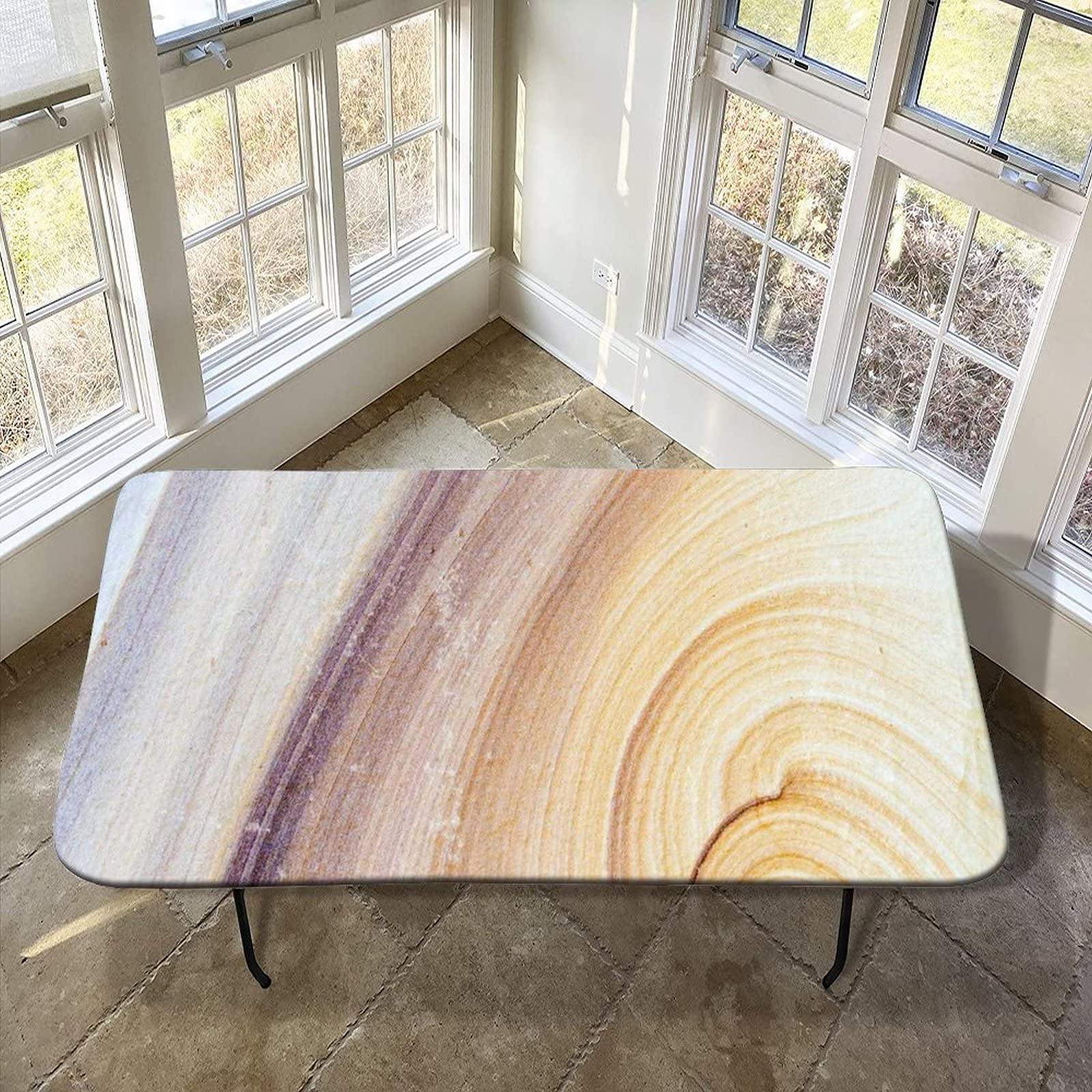 XISUNYA Marble Elastic Fitted Polyester Tablecloth, 36