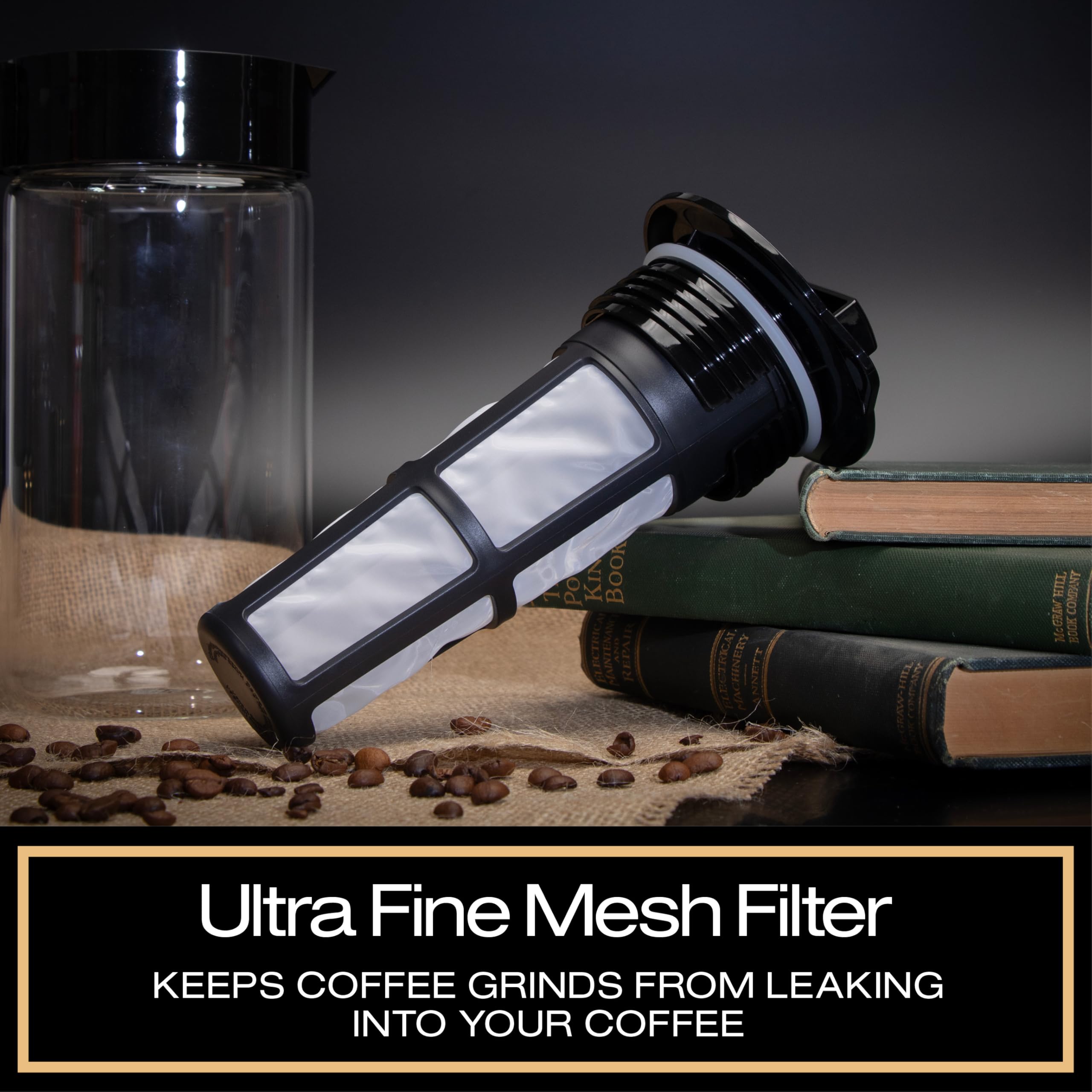 Takeya Kaltgebrühter Glas-Kaffeemaschine für Eiskaffee, luftdichter Krug, Premium-Qualität, 1 Quart, schwarzer Deckel und Griff