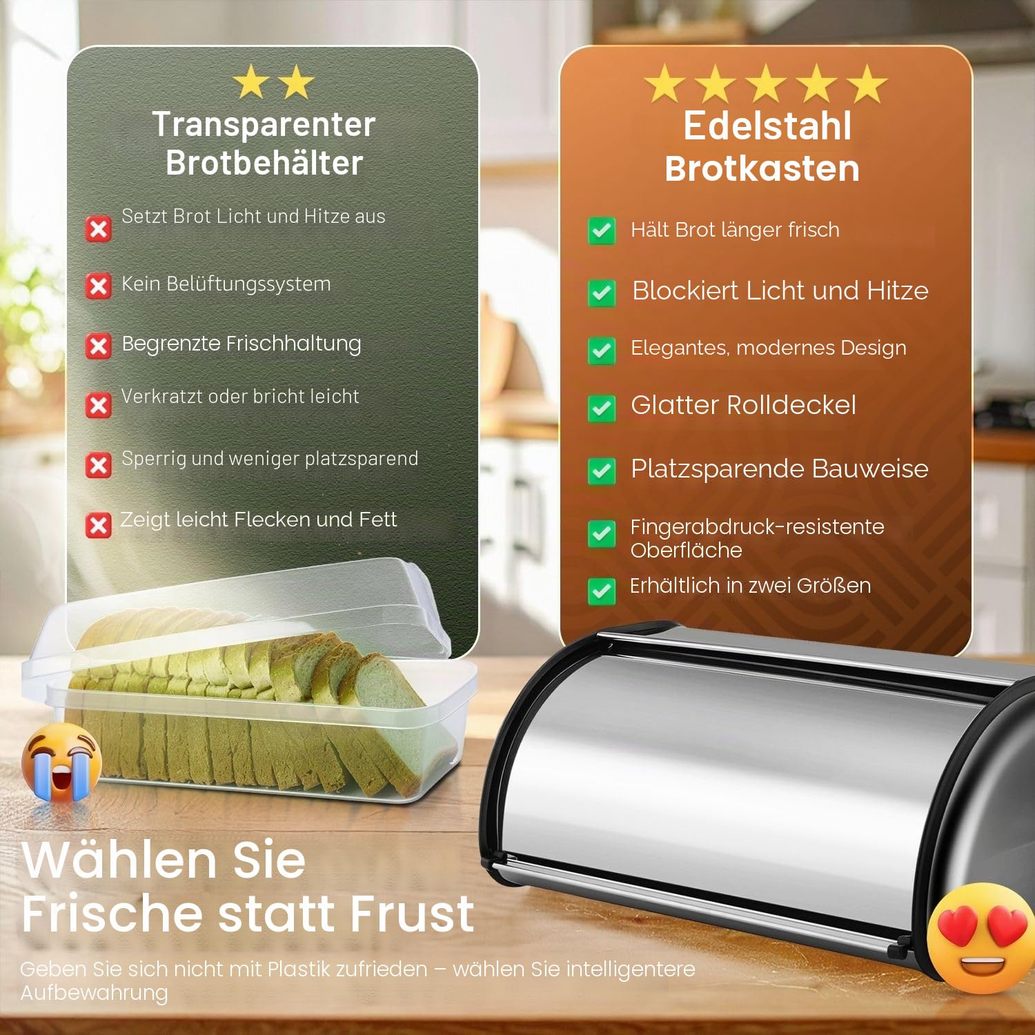 Flexzion-Brotkastenhalterung Edelstahl (40cm) Metall mit aufrollbarem Oberdeckel Aufbewahrung Behälter für Kuchenbrötchen Toasts Laibchen Gebäck Pfannkuchen Kekse heimische Küche im Restaurant