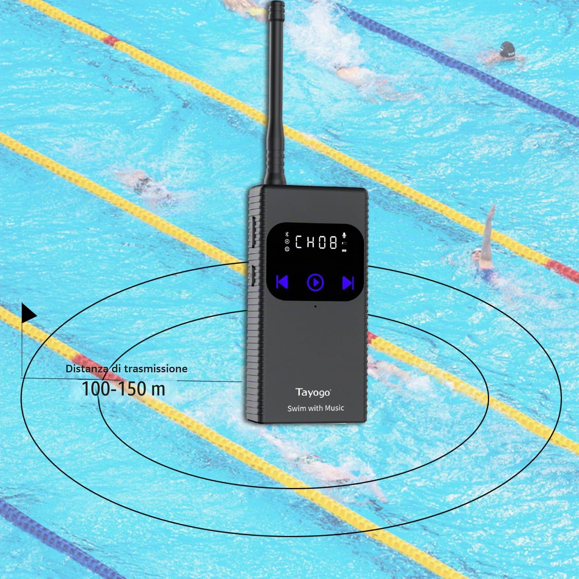 Tayogo Cuffie Subacquee per Piscina – Trasmettitore Wireless, Ideale per Spotify e Audible, Cuffie In-Ear Impermeabili per Nuoto, Lettore MP3 Acquatico, Allenatori e Attività Acquatiche