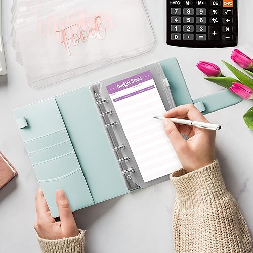 Miniatura 3 de SOUL MAMA Carpeta de Presupuesto con Sobres con Cremallera - Organizador de Dinero Azul para Efectivo, Carpeta A6 con Sobres de Efectivo para