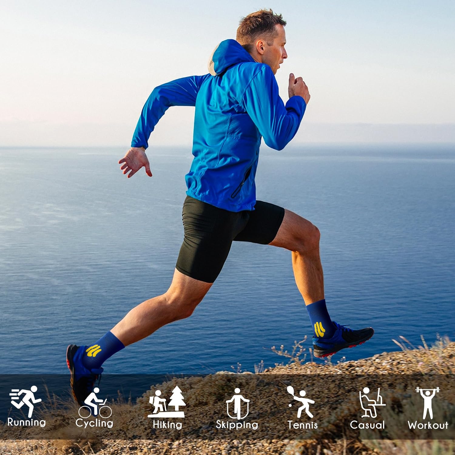 BRISIRA Coolmax Bamboo Viscose Compression Running Socks Quarter Crew Athletic Cushioned Breathable Anti Blister&Sweat&Odor - Image 5